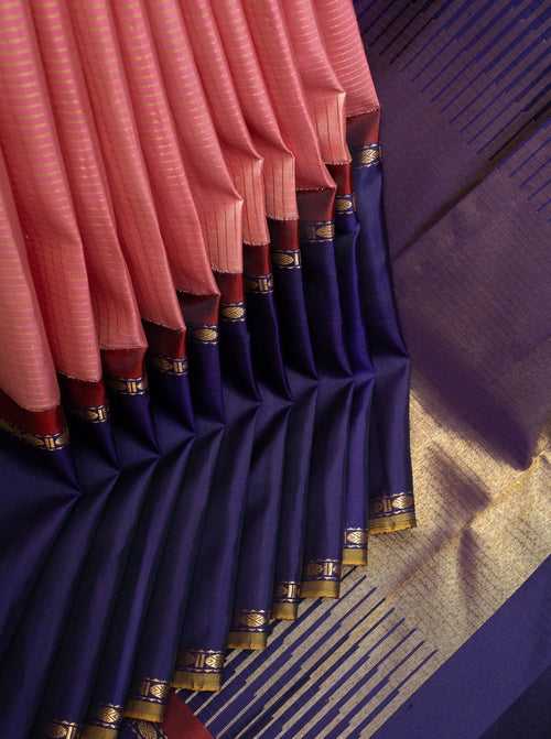 Lotus Pink Checks Pure Zari Kanchipurm Silk Saree