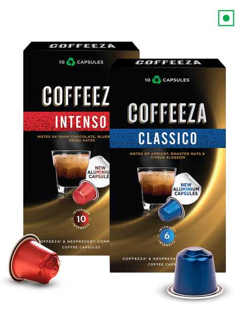 COFFEEZA Coffee Capsules Intenso & Classico Variety Pack (20 Pods, Compatible with Nespresso Machines)