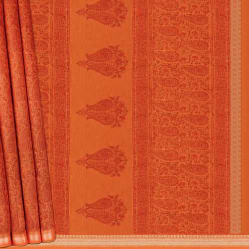 Handwoven Peach Orange Cotton Saree - 1796T008397DSC