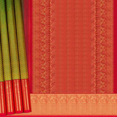 Handwoven Green with Red Kanjivaram Silk Saree - 1970T007475DSC