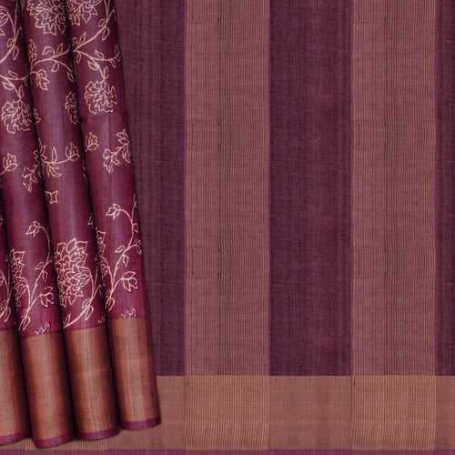 Handwoven Purple Tussar Silk Saree - 1989T009891DSC