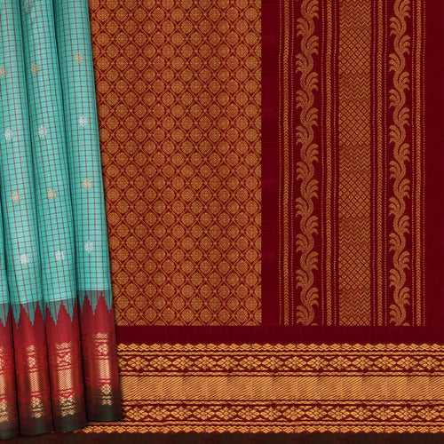 Handwoven Blue with Maroon Gadwal Silk Saree - 2031T010266DSC