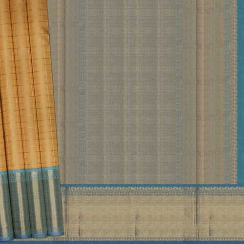 Handwoven Yellow with Blue Kanjivaram Silk Saree - 2047T009172DSC