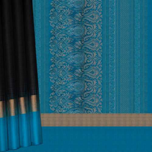 Handwoven Black with Blue Soft Silk Saree - 2063T010235DSC