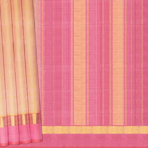 Handwoven Beige with Pink Kanjivaram Silk Saree - 2069T010312DSC