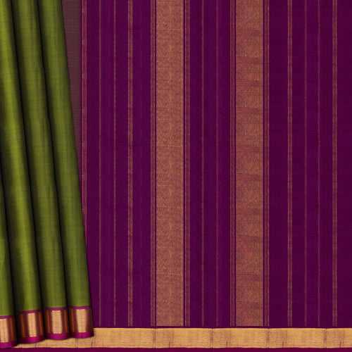 Handwoven Green with Violet Kanjivaram Silk Saree - 2067T010315DSC