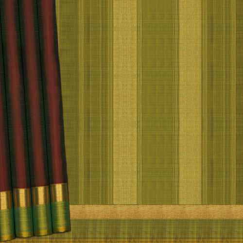 Handwoven Maroon with Green Kanjivaram Silk Saree - 2074T007123DSC