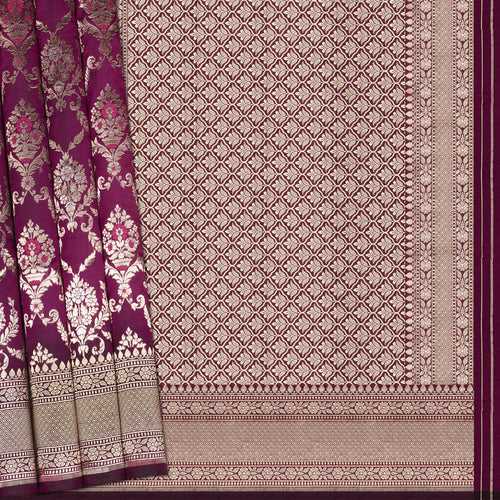Handwoven Purple Banarasi Silk Saree - 2095T010163DSC