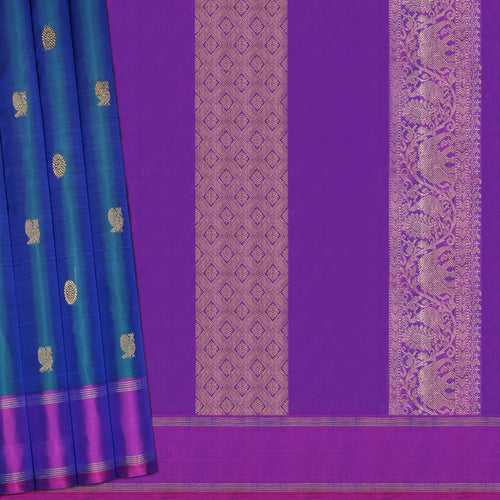 Handwoven Blue with Violet Kanjivaram Silk Saree - 2132T010641DSC