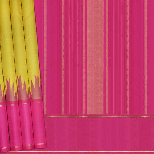 Handwoven Yellow with Pink Kanjivaram Silk Saree - 2136T009664DSC