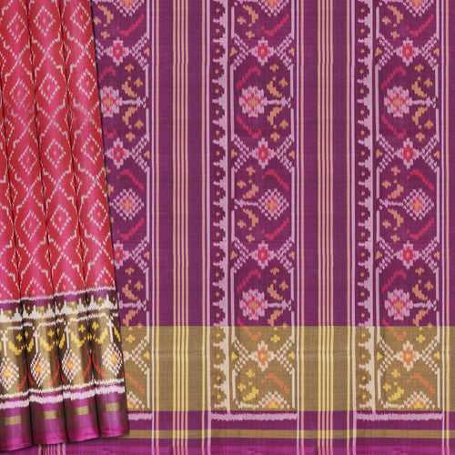 Handwoven Pink with Purple Patola Silk Saree - 2153T010730DSC