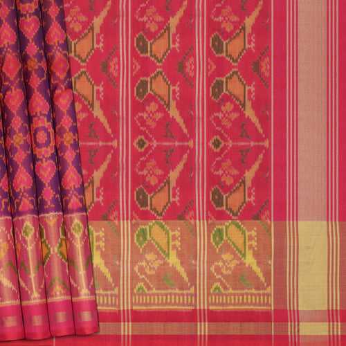 Handwoven Pink and Purple Patola Silk Saree - 2155T010731DSC