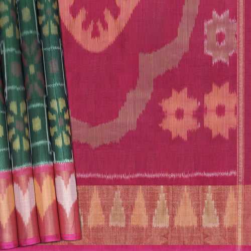 Handwoven Green with Pink Silk Cotton Saree - 2168T010127DSC