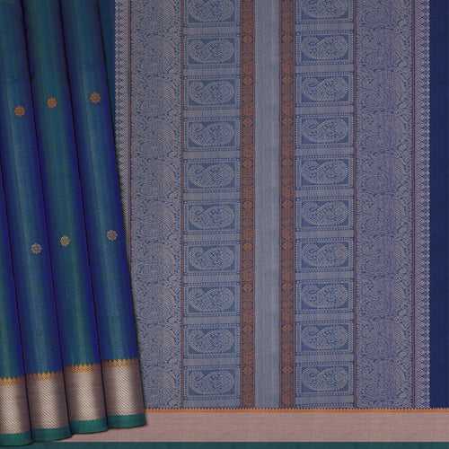 Handwoven Blue Kanchipuram Silk Cotton Saree - 2176T010875DSC
