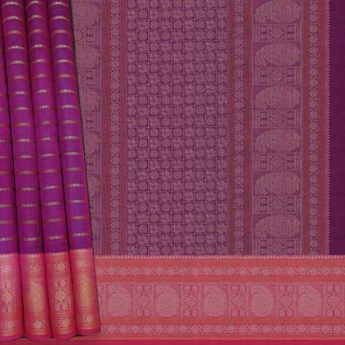 Handwoven Magenta with Pink Kanchipuram Silk Cotton Saree - 2177T010876DSC