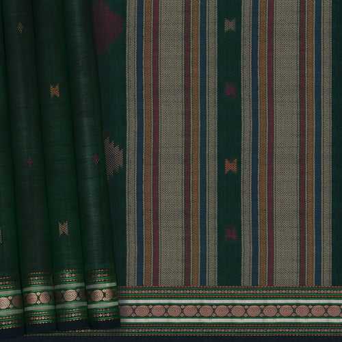 Handwoven Green Kanchipuram Silk Cotton Saree - 2182T010880DSC