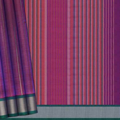 Handwoven Pink and Purple shot Kanchipuram Silk Cotton Saree - 2185T010878DSC