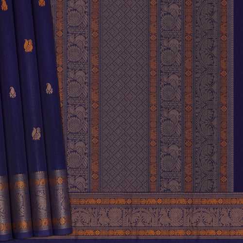Handwoven Blue Kanchipuram Cotton Saree - 2197T010817DSC