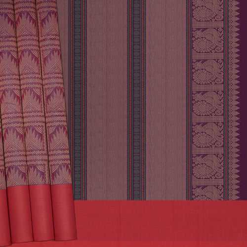 Handwoven Purple and Red Kanchipuram Cotton Saree - 2207T010809DSC