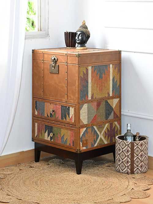 VAULTED DRAWER TRUNK  - KILIM AND LEATHER