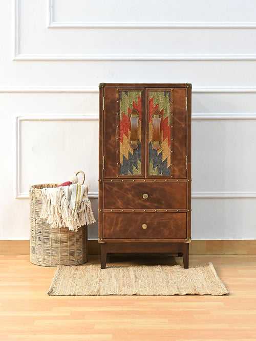ELEGANCE CABINET WITH DRAWER - KILIM AND LEATHER