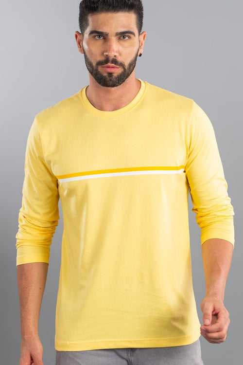 Banana Yellow Cross Panel Stripes - Full Sleeve TShirt - Stain Proof