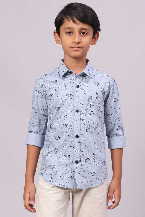 KIDS - Bluish Grey Splash Print-Full-Stain Proof Shirt