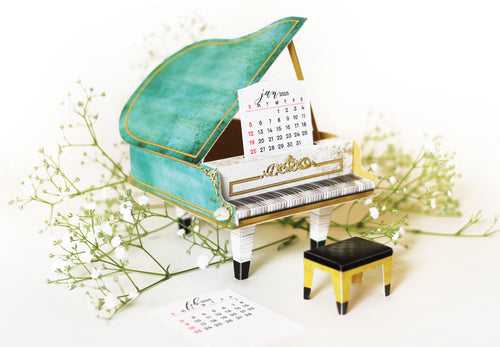 Turquoise Mini Grand Piano Calendar 2024 & 2025 - DIY Paper Craft Kit