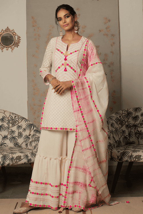 <b>TASHA</b> <br> Textured Weave Kurta & Sharara