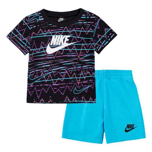 Nike blue sportswear be real aop short set