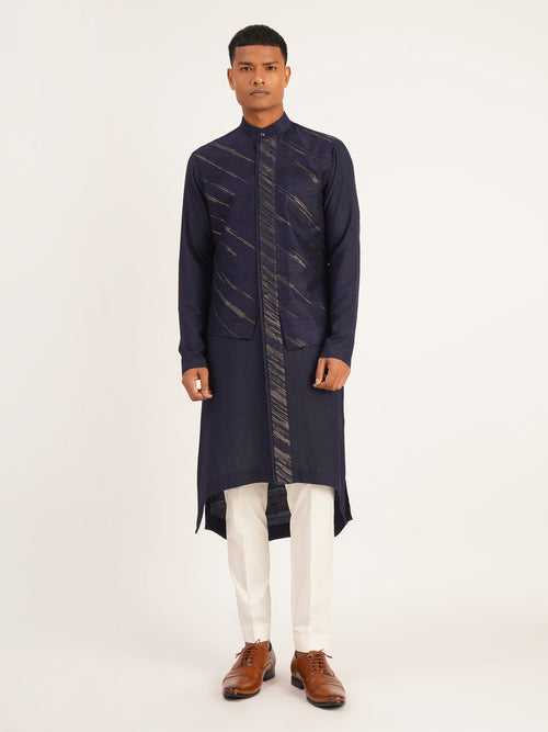 Diagonal Embroidered Hybrid Kurta Set