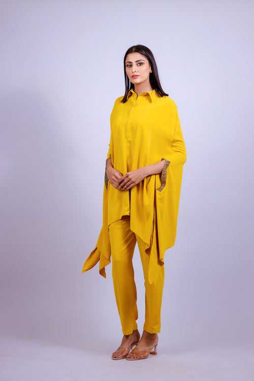 Mustard Yellow Hand Embroidered Kaftaan Co-ord Set