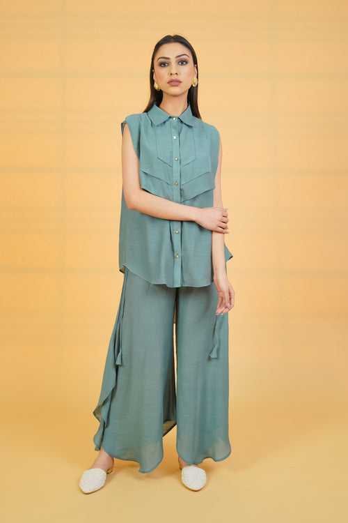 Surf Green Linen Crepe Co-ord Set