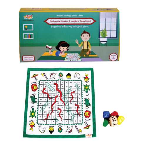 Dashavatar Snakes & Ladders/Saap Seedi, Classic Strategy Board Game with Canvas Fabric Board, Based on Indian Mythological Story