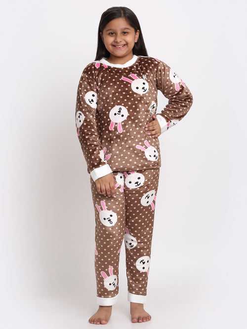 Klotthe Girls Multicolor Cartoon Characters Wool Blend Night Suit