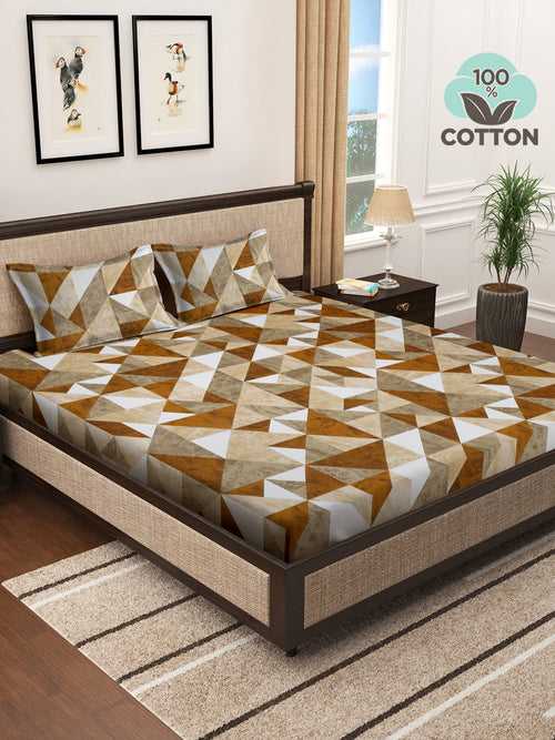 Klotthe Multicolor Geometric 400 TC Pure Cotton Super King Double Bedsheet with 2 Pillow covers