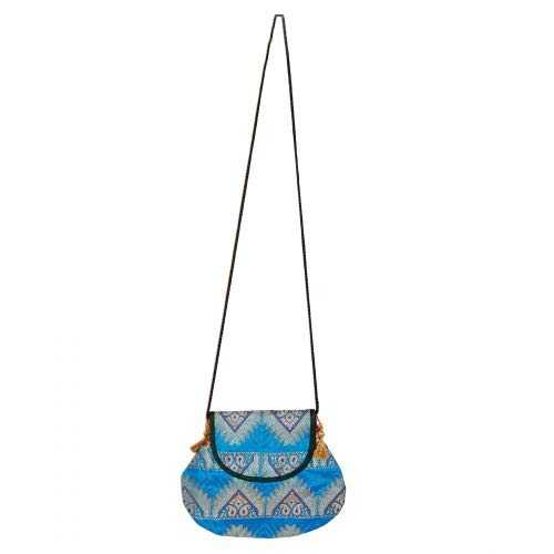 Blue Handcrafted Banarasi Silk Sling Bag