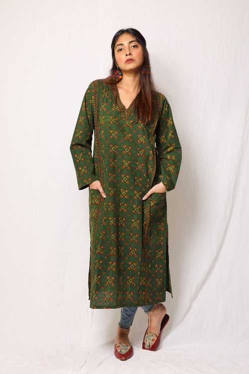 Green Dabu Kurti