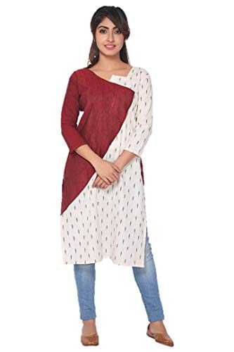 Red and White Ikat Cotton Kurti