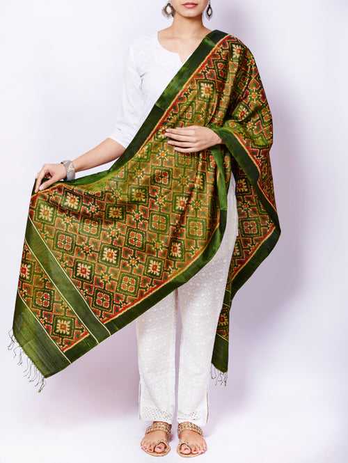 Avocado Pure Silk Handloom Patola Dupatta