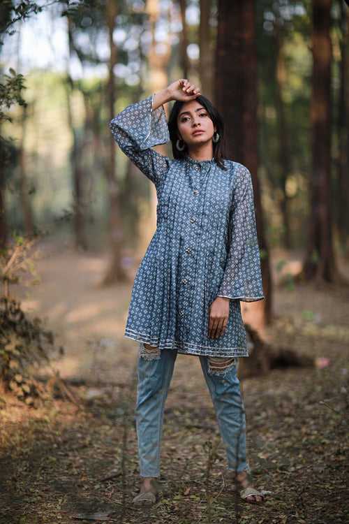 Grey Bandhani Panel Kurti (30% Off)