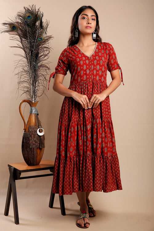 Maroon Ajrakh Layered Dress  (30% Off)