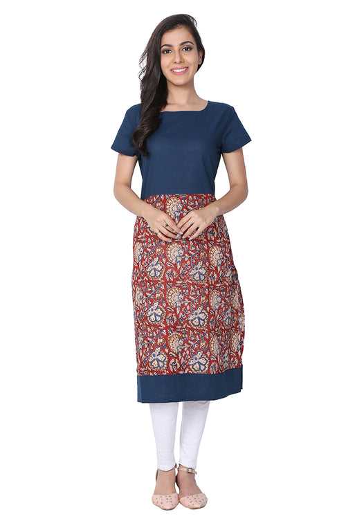 Blue Bagru Hand Block Cotton Kurti