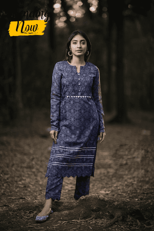 Blue Bandhani Kurti Set (30% Off)