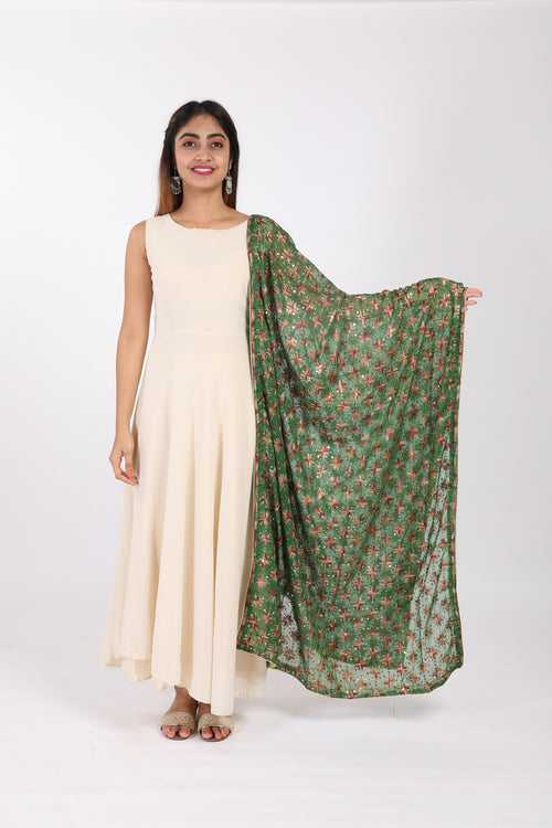 Bottle Green Phulkari Embroidered Chiffon Dupatta