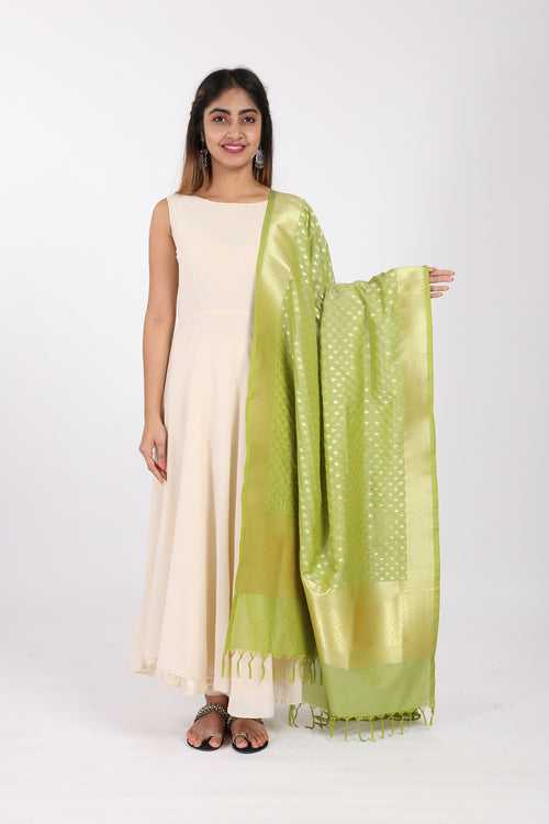 Light green Katan Silk Handloom Banarasi Dupatta