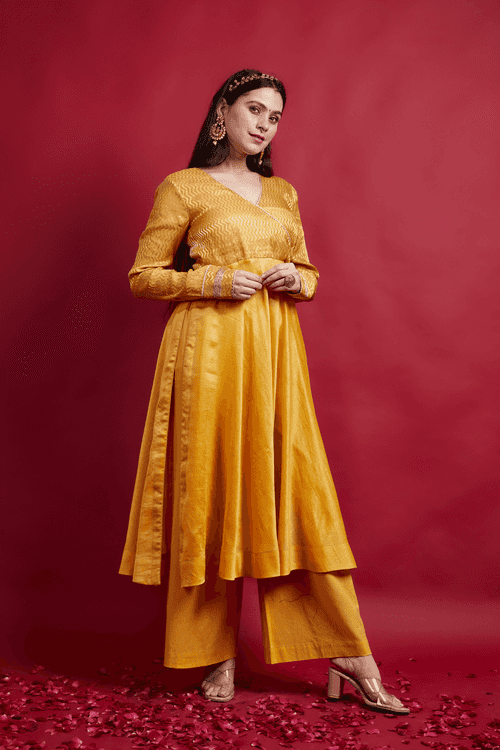 Turmeric Yellow Anarkali Kurta with Cotton Palazzo (Set Of 2)