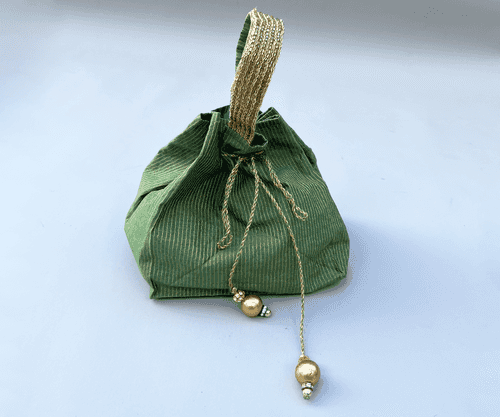 Handcrafted Olive Zari Potli Bag