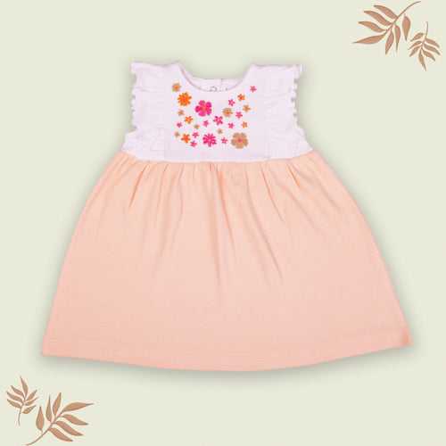 Dr. Leo sleeveless frill floral dress with a convenient back snap button closure