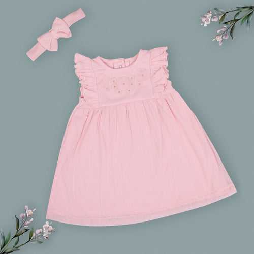 Dr. Leo sleeveless frill dress with back snap button closure and matching head bow